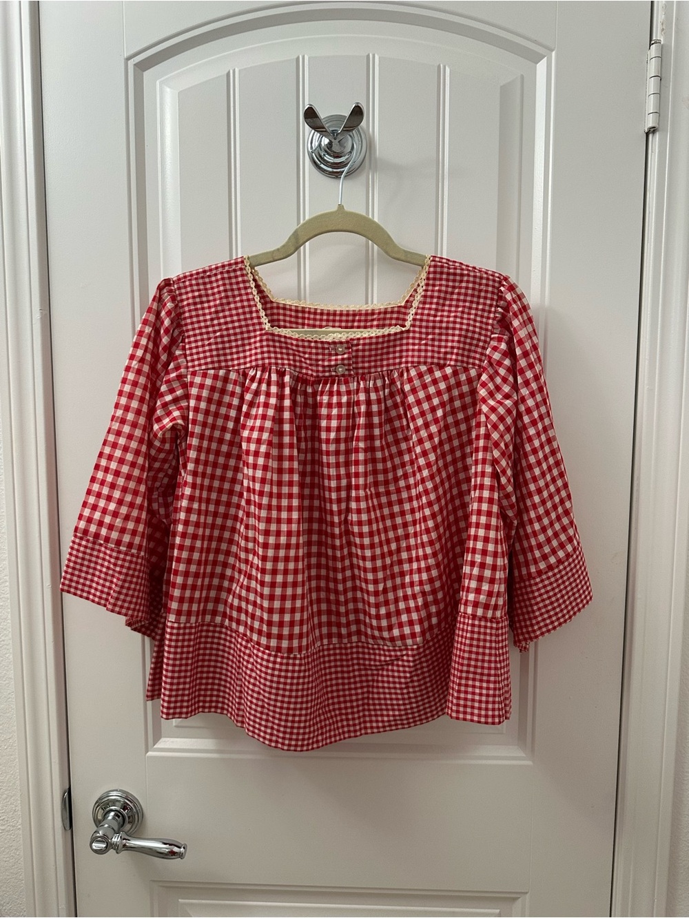 Vintage Red Gingham Peasant Blouse - Women's
